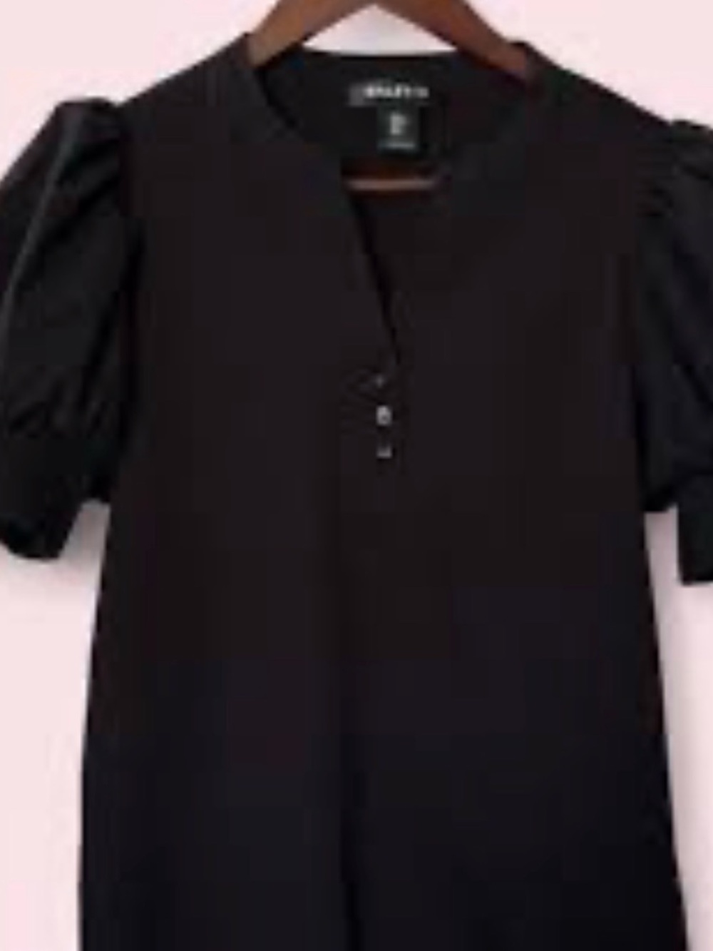 Bailey 44 Black Ribbed Knit Henley Top Puff Short Sleeve V-Neck Size S